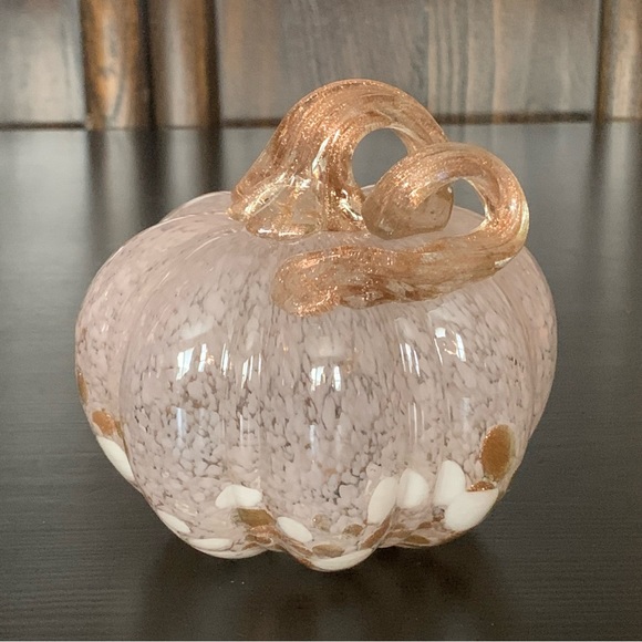 Other - Murano Style Art Glass Pumpkin - Pink, White & Gold